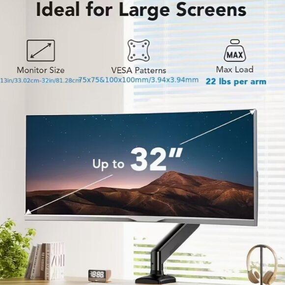 13-32" Adjustable Aluminum Monitor Stand with Mechanical Arm - VESA Compatible, - Picture 3 of 5